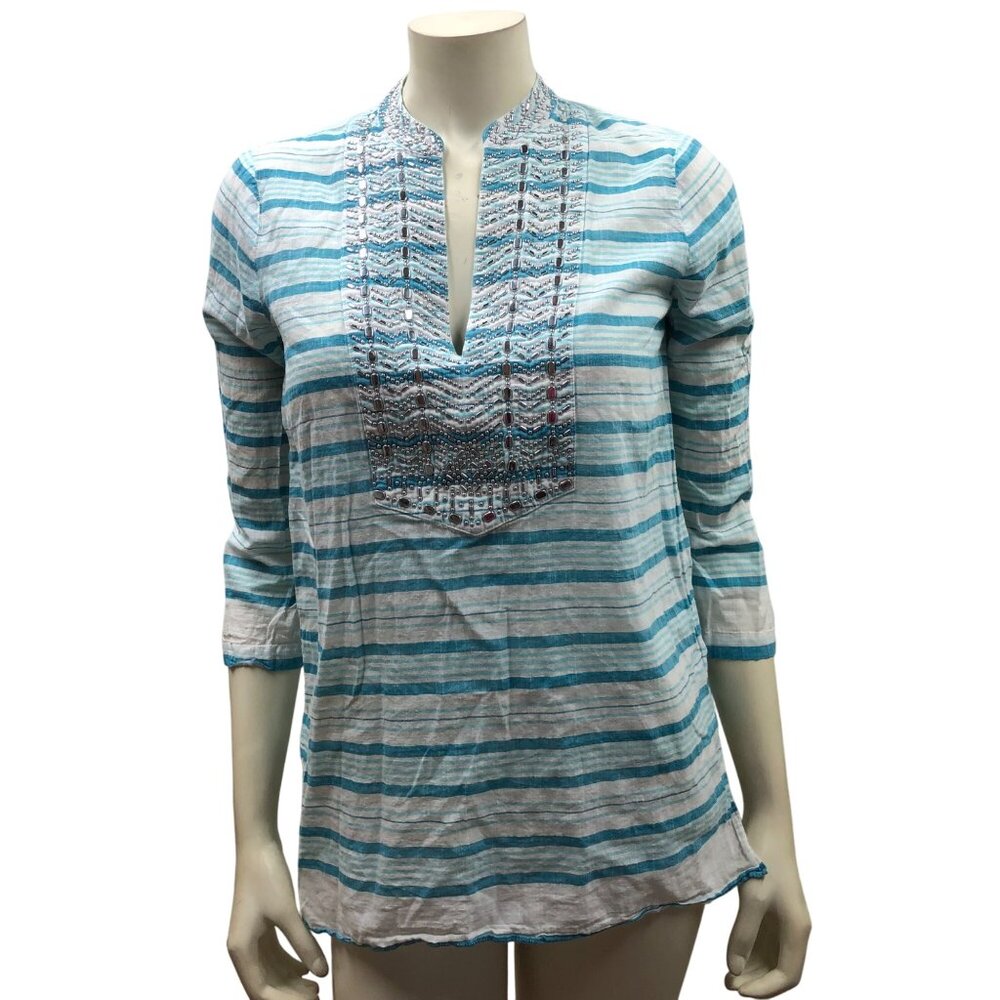 Michael Kors Womens Beaded Stripe Tunic Top SM